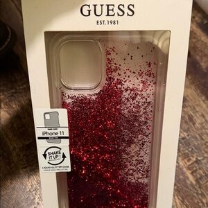 Guess Sparkling Red Glitter Water iPhone 11 Case Ruby Red